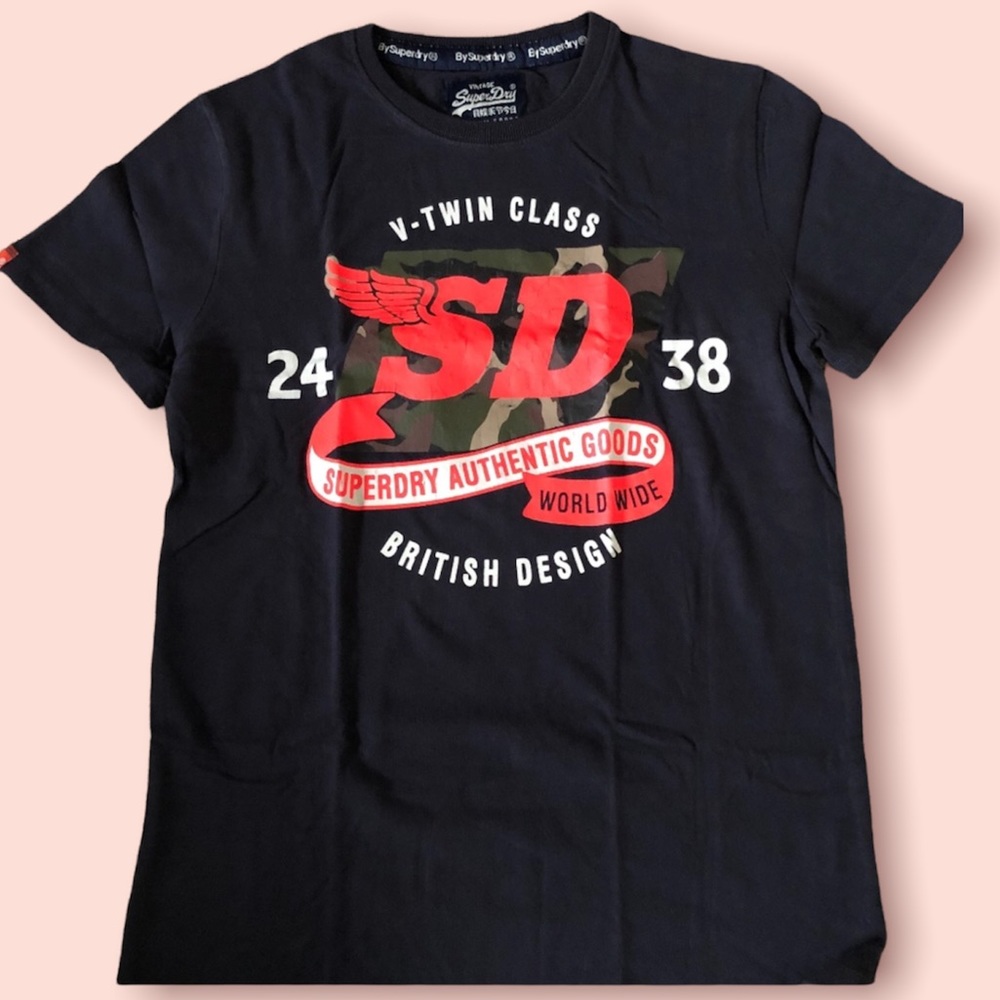 SuperDry Mens Black Tee (V-Twin Class) ~ sz L